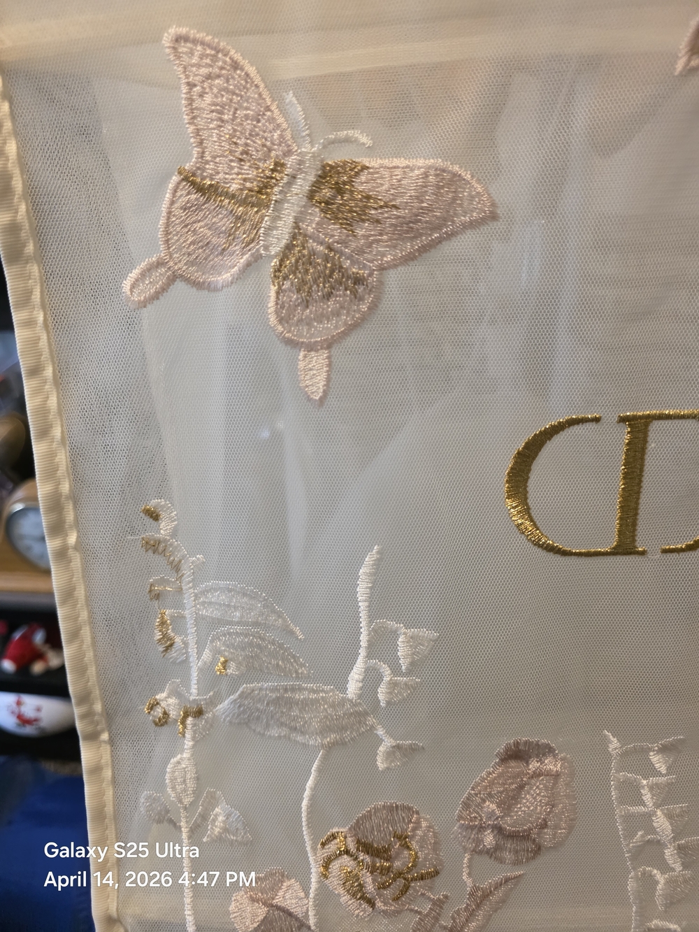Dior Mesh 2025 Mothers Day Cream Embroidered Butterfly Tote Bag. NWOT. In Plasti - Picture 9 of 11